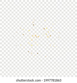 Star Sequin Confetti on Transparent Background. Vector Gold Glitter. Falling Particles on Floor. Christmas Party Frame. Isolated Flat Birthday Card. Golden Stars Banner. Voucher Gift Card Template.