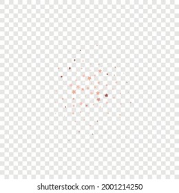 Star Sequin Confetti sobre fondo transparente. Plantilla de tarjeta regalo de cupón. Tarjeta de cumpleaños plana aislada. Cartel de las estrellas de oro. Glitter de oro vectorial. Cayendo partículas en el suelo. Marco de fiesta de Navidad.
