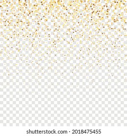 Star Sequin Confetti on Transparent Background. Isolated Flat Birthday Card. Golden Stars Banner. Vector Gold Glitter. Falling Particles on Floor. Christmas Party Frame. Voucher Gift Card Template.