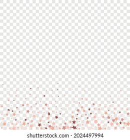 Star Sequin Confetti on Transparent Background. Isolated Flat Birthday Card. Golden Stars Banner. Christmas Party Frame. Voucher Gift Card Template. Vector Gold Glitter. Falling Particles on Floor.