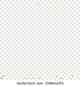 Star Sequin Confetti on Transparent Background. Isolated Flat Birthday Card. Golden Stars Banner. Christmas Party Frame. Vector Gold Glitter. Falling Particles on Floor. Voucher Gift Card Template.
