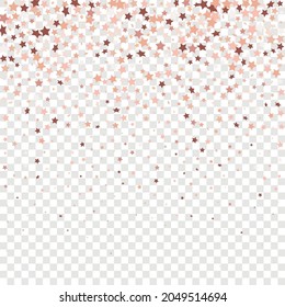 Star Sequin Confetti sobre fondo transparente. Marco de fiesta de Navidad. Tarjeta de cumpleaños plana aislada. Cartel de las estrellas de oro. Glitter de oro vectorial. Cayendo partículas en el suelo. Plantilla de tarjeta regalo de cupón.