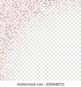 Star Sequin Confetti sobre fondo transparente. Marco de fiesta de Navidad. Tarjeta de cumpleaños plana aislada. Cartel de las estrellas de oro. Glitter de oro vectorial. Cayendo partículas en el suelo. Plantilla de tarjeta regalo de cupón.