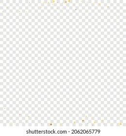 Star Sequin Confetti on Transparent Background. Voucher Gift Card Template. Vector Gold Glitter. Falling Particles on Floor. Isolated Flat Birthday Card. Golden Stars Banner. Christmas Party Frame.