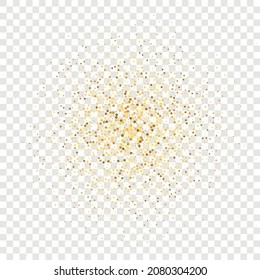 Star Sequin Confetti auf transparentem Hintergrund. Weihnachtsfeierrahmen. Einzeln-Flach-Geburtstagskarte. Banner der goldenen Sterne. Vector Gold Glitter. Fallende Partikel auf dem Boden. Gutscheinkarten-Vorlage.