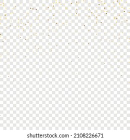 Star Sequin Confetti on Transparent Background. Voucher Gift Card Template. Isolated Flat Birthday Card. Golden Stars Banner. Vector Gold Glitter. Falling Particles on Floor. Christmas Party Frame.