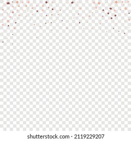 Star Sequin Confetti on Transparent Background. Christmas Party Frame. Vector Gold Glitter. Falling Particles on Floor. Isolated Flat Birthday Card. Golden Stars Banner. Voucher Gift Card Template.