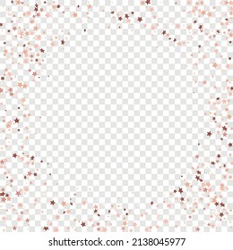 Star Sequin Confetti on Transparent Background. Isolated Flat Birthday Card. Golden Stars Banner. Christmas Party Frame. Vector Gold Glitter. Falling Particles on Floor. Voucher Gift Card Template.