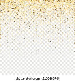 Star Sequin Confetti on Transparent Background. Vector Gold Glitter. Falling Particles on Floor. Isolated Flat Birthday Card. Golden Stars Banner. Christmas Party Frame. Voucher Gift Card Template.