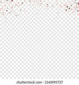 Star Sequin Confetti sobre fondo transparente. Glitter de oro vectorial. Cayendo partículas en el suelo. Marco de fiesta de Navidad. Tarjeta de cumpleaños plana aislada. Cartel de las estrellas de oro. Plantilla de tarjeta regalo de cupón.