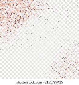 Star Sequin Confetti sobre fondo transparente. Tarjeta de cumpleaños plana aislada. Cartel de las estrellas de oro. Glitter de oro vectorial. Cayendo partículas en el suelo. Marco de fiesta de Navidad. Plantilla de tarjeta regalo de cupón.