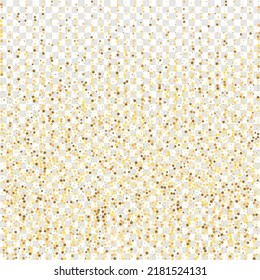 Star Sequin Confetti on Transparent Background. Christmas Party Frame. Voucher Gift Card Template. Isolated Flat Birthday Card. Golden Stars Banner. Vector Gold Glitter. Falling Particles on Floor.