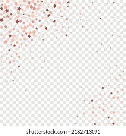 Star Sequin Confetti sobre fondo transparente. Plantilla de tarjeta regalo de cupón. Tarjeta de cumpleaños plana aislada. Cartel de las estrellas de oro. Marco de fiesta de Navidad. Glitter de oro vectorial. Cayendo partículas en el suelo.