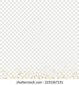 Star Sequin Confetti on Transparent Background. Vector Gold Glitter. Falling Particles on Floor. Voucher Gift Card Template. Isolated Flat Birthday Card. Golden Stars Banner. Christmas Party Frame.