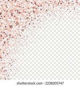 Star Sequin Confetti on Transparent Background. Vector Gold Glitter. Falling Particles on Floor. Christmas Party Frame. Voucher Gift Card Template. Isolated Flat Birthday Card. Golden Stars Banner.