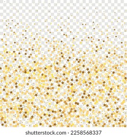 Star Sequin Confetti on Transparent Background. Vector Gold Glitter. Falling Particles on Floor. Voucher Gift Card Template. Isolated Flat Birthday Card. Golden Stars Banner. Christmas Party Frame.