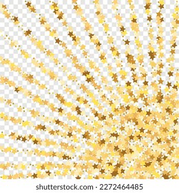 Star Sequin Confetti on Transparent Background. Christmas Party Frame. Vector Gold Glitter. Falling Particles on Floor. Voucher Gift Card Template. Isolated Flat Birthday Card. Golden Stars Banner.