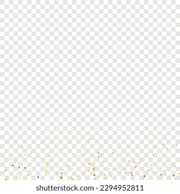 Star Sequin Confetti on Transparent Background. Voucher Gift Card Template. Vector Gold Glitter. Falling Particles on Floor. Isolated Flat Birthday Card. Golden Stars Banner. Christmas Party Frame.