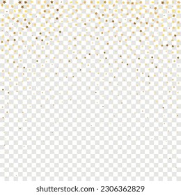 Star Sequin Confetti on Transparent Background. Vector Gold Glitter. Falling Particles on Floor. Christmas Party Frame. Voucher Gift Card Template. Isolated Flat Birthday Card. Golden Stars Banner.