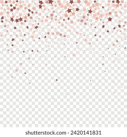 Star Sequin Confetti on Transparent Background. Voucher Gift Card Template. Christmas Party Frame. Isolated Flat Birthday Card. Golden Stars Banner. Vector Gold Glitter. Falling Particles on Floor.