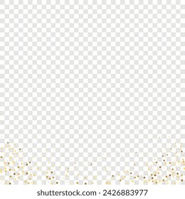 Star Sequin Confetti on Transparent Background. Vector Gold Glitter. Falling Particles on Floor. Voucher Gift Card Template. Isolated Flat Birthday Card. Golden Stars Banner. Christmas Party Frame.