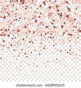 Star Sequin Confetti on Transparent Background. Isolated Flat Birthday Card. Golden Stars Banner. Christmas Party Frame. Voucher Gift Card Template. Vector Gold Glitter. Falling Particles on Floor.