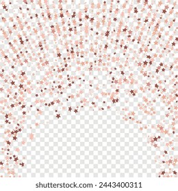 Confeti de lentejuelas estelares sobre fondo transparente. Vector de brillo dorado. Caída de partículas en el suelo. Tarjeta de cumpleaños plana aislada. Banner de Estrellas Doradas. Marco de fiesta de Navidad. Plantilla de tarjeta de regalo.