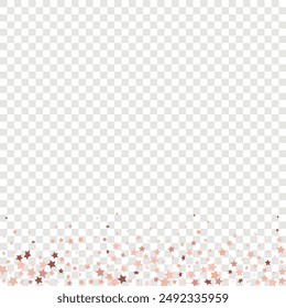 Confeti de lentejuelas estelares sobre fondo transparente. Vector Gold Glitter. Caída de partículas en el suelo. Tarjeta de cumpleaños plana aislada. Anuncio Golden Stars. Plantilla de Tarjeta de regalo de cupones. Marco de fiesta de Navidad.
