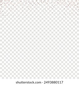 Sternpailletten Konfetti auf transparentem Hintergrund. Weihnachtsfeier-Rahmen. Isolierte flache Geburtstagskarte. In: Golden Stars Banner. Vorlage der Gutschein-Geschenkkarte. Vektorgrafik Gold Glitter. Fallende Partikel auf dem Boden.