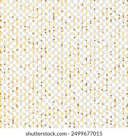 Confeti de lentejuelas de estrellas sobre fondo transparente. Plantilla de Tarjeta de regalo de cupón. Tarjeta de cumpleaños plana aislada. Estrellas de Oro Anuncio. Brillo de oro de Vector. Caída de partículas en el suelo. Marco de fiesta de Navidad.