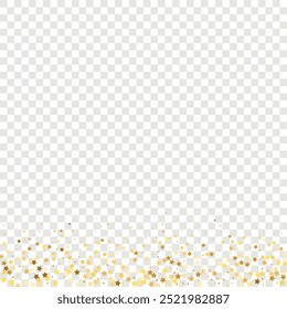 Star Sequin Confete em fundo transparente. Modelo de Cartão Presente de Cupom. Cartão de Aniversário Plano Isolado. Estrela Dourada Banner. Quadro de festa de Natal. Vetor dourado brilhante. Queda de partículas no chão.