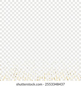 Star Sequin Confetti on Transparent Background. Voucher Gift Card Template. Isolated Flat Birthday Card. Golden Stars Banner. Vector Gold Glitter. Falling Particles on Floor. Christmas Party Frame.