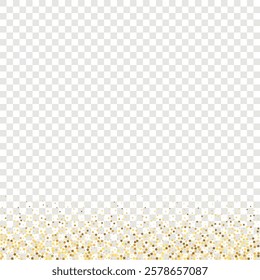 Star Sequin Confetti on Transparent Background. Vector Gold Glitter. Falling Particles on Floor. Voucher Gift Card Template. Isolated Flat Birthday Card. Golden Stars Banner. Christmas Party Frame.