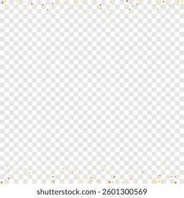 Star Sequin Confetti on Transparent Background. Vector Gold Glitter. Falling Particles on Floor. Isolated Flat Birthday Card. Golden Stars Banner. Christmas Party Frame. Voucher Gift Card Template.