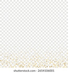 Star Sequin Confetti on Transparent Background. Christmas Party Frame. Isolated Flat Birthday Card. Golden Stars Banner. Voucher Gift Card Template. Vector Gold Glitter. Falling Particles on Floor.