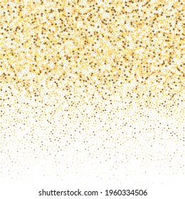 Star Sequin Confetti on White Background. Christmas Party Frame. Vector Gold Glitter. Falling Particles on Floor. Isolated Flat Birthday Card. Golden Stars Banner. Voucher Gift Card Template.