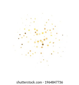 Star Sequin Confetti on White Background. Christmas Party Frame. Voucher Gift Card Template. Isolated Flat Birthday Card. Golden Stars Banner. Vector Gold Glitter. Falling Particles on Floor.
