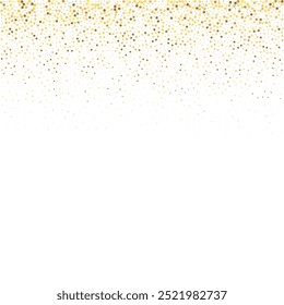 Star Sequin Confetti on White Background. Vector Gold Glitter. Falling Particles on Floor. Isolated Flat Birthday Card. Golden Stars Banner. Christmas Party Frame. Voucher Gift Card Template.