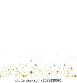 Star Sequin Confetti on White Background. Vector Gold Glitter. Falling Particles on Floor. Isolated Flat Birthday Card. Golden Stars Banner. Christmas Party Frame. Voucher Gift Card Template.