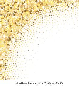 Star Sequin Confetti on White Background. Christmas Party Frame. Vector Gold Glitter. Falling Particles on Floor. Isolated Flat Birthday Card. Golden Stars Banner. Voucher Gift Card Template.