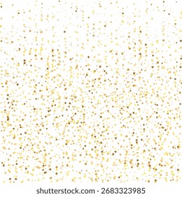 Star Sequin Confetti on White Background. Christmas Party Frame. Isolated Flat Birthday Card. Golden Stars Banner. Voucher Gift Card Template. Vector Gold Glitter. Falling Particles on Floor.