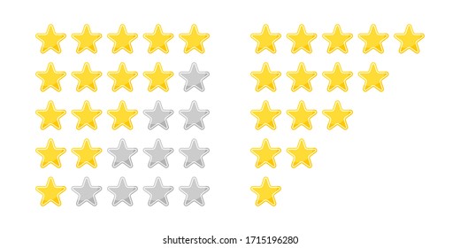Star set 5 gold icon review. Vector isolated illustration in flat