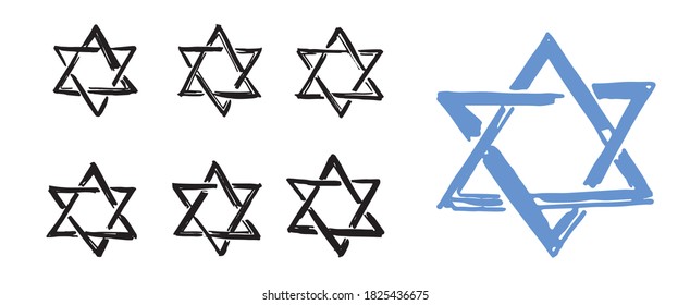 Star set of David. Hand-drawn style. Vector.	