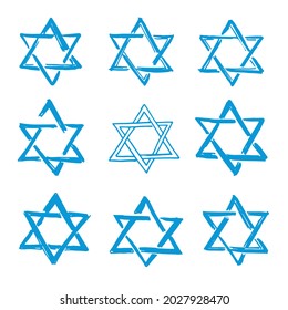  Star set of David. Hand-drawn style. Vector.