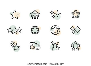 Star set icon. Circling, falling, shining, tailed star. Achievement, plan, idea. Dream concept. Line style. Vector line icon for Business and Advertising