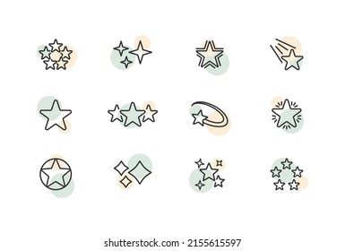 Star set icon. Falling, shining, circling stars. Achievement concept. Vector line icon for Business and Advertising