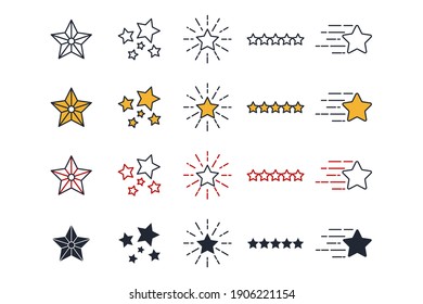 iconos de conjunto de estrellas. Estrella brillante. Resumen Ilustración vectorial del símbolo Falling Star