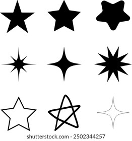 Star set vector icons. Star shaped highlighted.