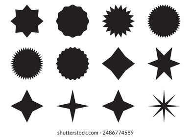 Ilustración vectorial de Star Set. Icono de estrella brillante colección. Símbolo de estrellas centelleantes en diseño negro. Colección del Vector Estelar. Estrellas simples modernas. Ilustración vectorial.