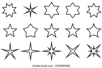 Estrella establecida para diseño web y aplicación. Estrella negra puesta en el fondo.